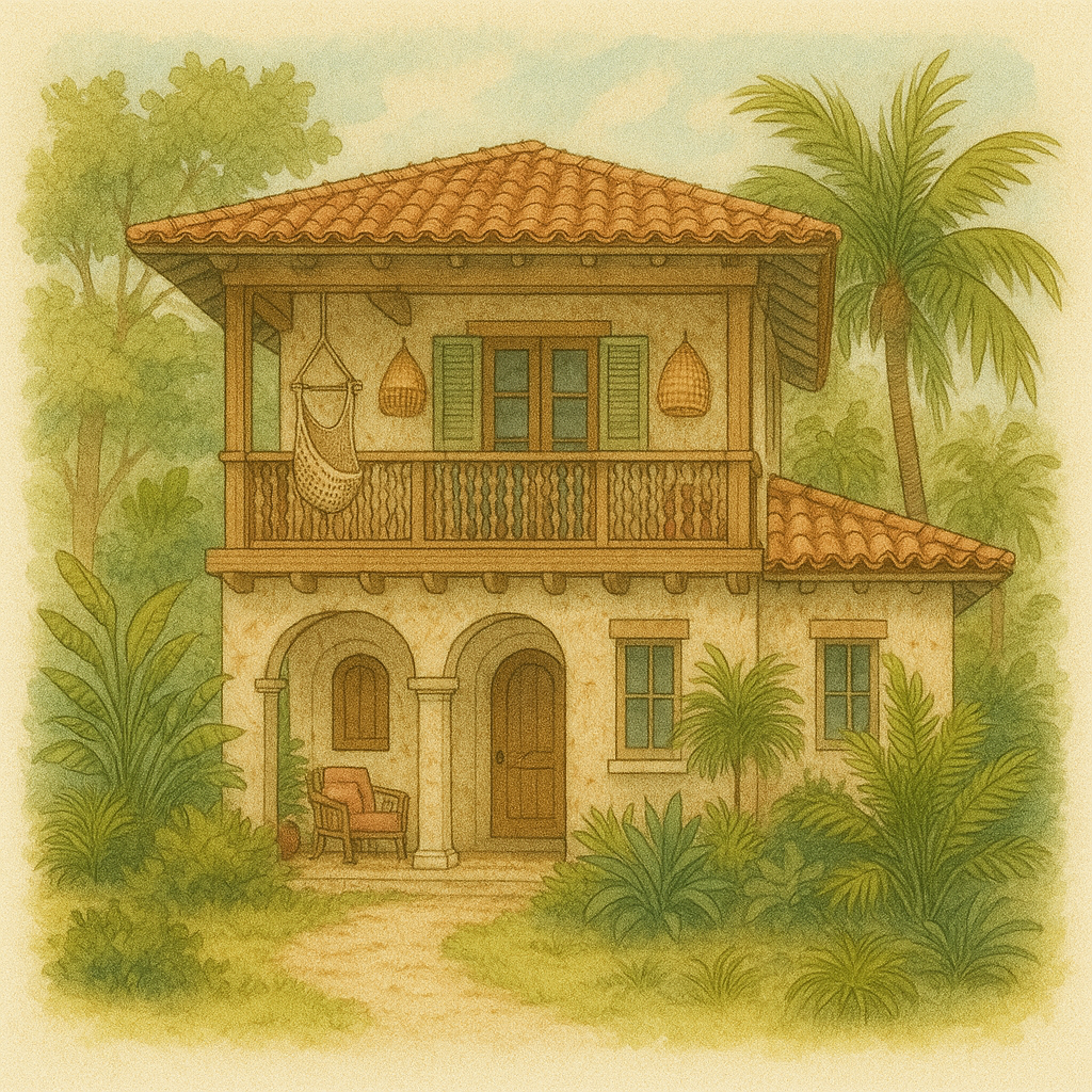 Caribbean Two-Storey Home Design with Balcony, Porch & Flexible Living Spaces