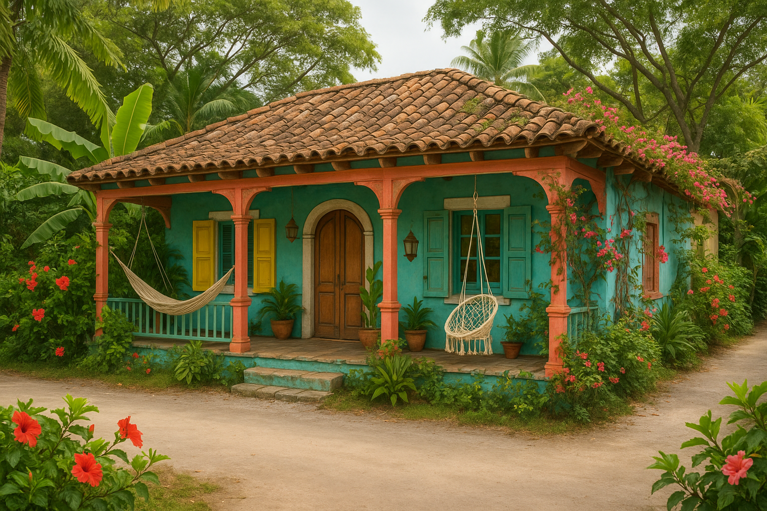 Bohemian-Caribbean Home: Visual Floor Plan (Single Story, 800–1000 sq ft)
