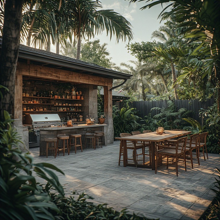 outdoor kitchen and entertainment area